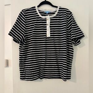 Draper Black and White Striped Short Sleeve Top size XL (F127)